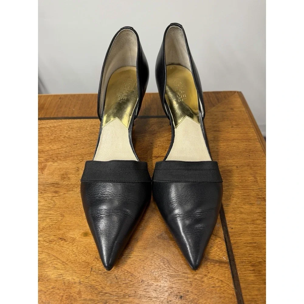 Michael Kors Women's 9.5 Black Leather Pointed Toe d'Orsay Stiletto Heels